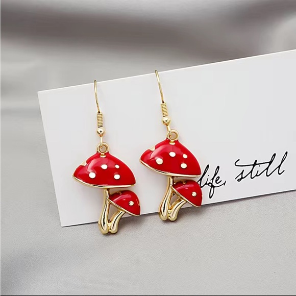 NWT Red Mushroom Earrings - Picture 2 of 3